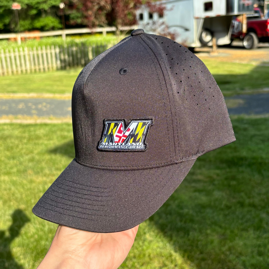 BLACK PRE CURVED 5 PANEL - PERFORATED PERFORMANCE // SNAPBACK