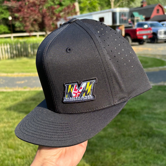 BLACK 6 PANEL - LASER PERFORATED PERFORMANCE  //  FLAT BRIM SNAPBACK