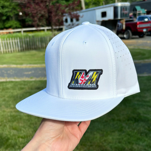 WHITE 6 PANEL - LASER PERFORATED PERFORMANCE  //  FLAT BRIM SNAPBACK