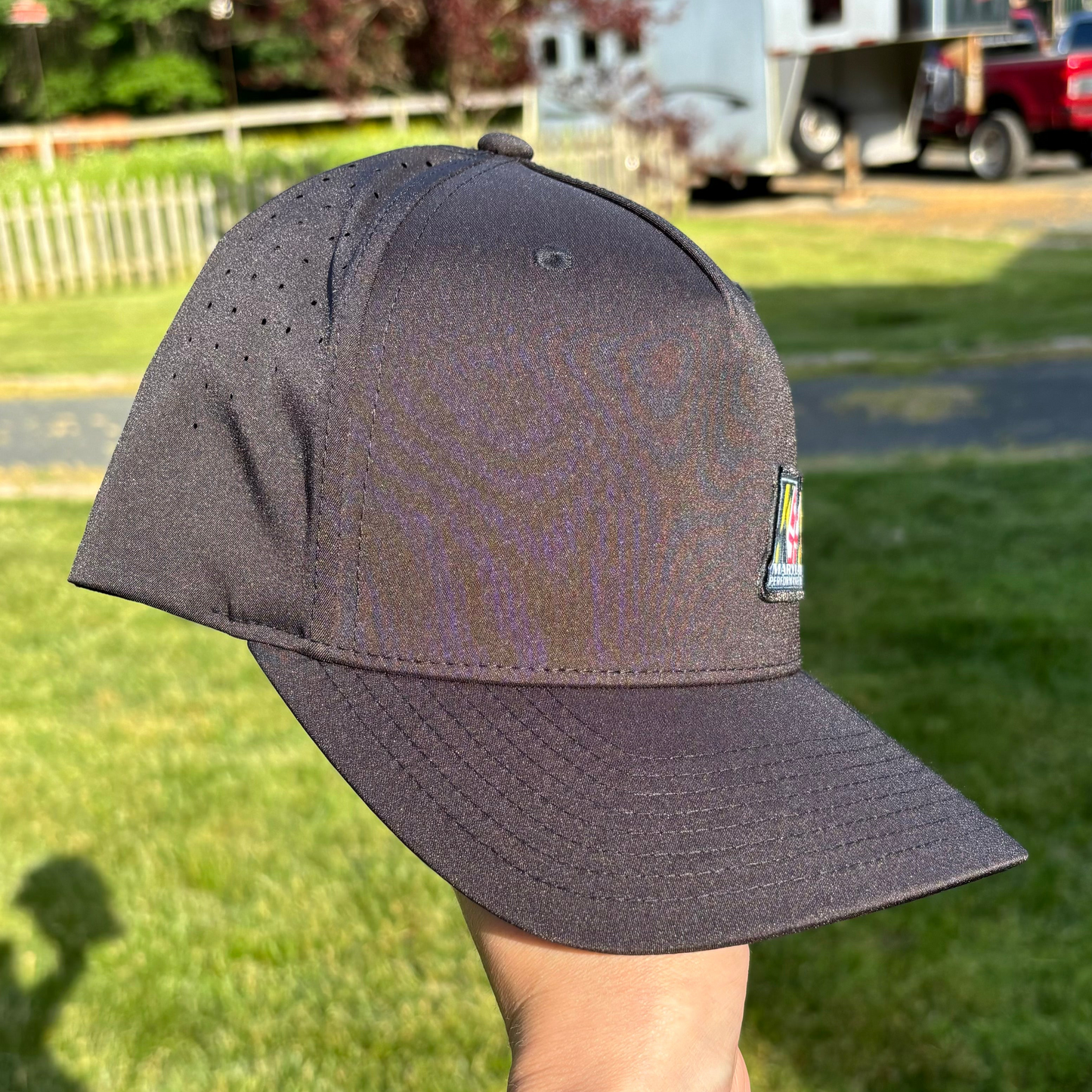 BLACK PRE CURVED 5 PANEL - PERFORATED PERFORMANCE // SNAPBACK