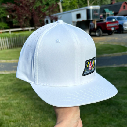 WHITE 6 PANEL - LASER PERFORATED PERFORMANCE  //  FLAT BRIM SNAPBACK