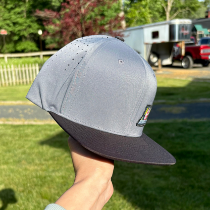 GREY 6 PANEL - LASER PERFORATED PERFORMANCE  //  FLAT BRIM SNAPBACK